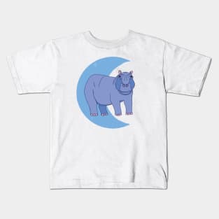 Hippo Crescent Moon - Blue Kids T-Shirt